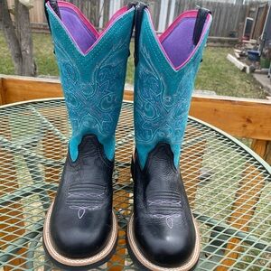 Women's Black and Teal Western Boots
